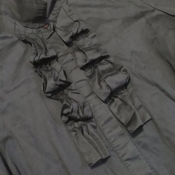 Dark Navy Blue 100% Cotton Ruffled Maestro 3/4 Sleeve Button Up Shirt - Picture 9 of 15